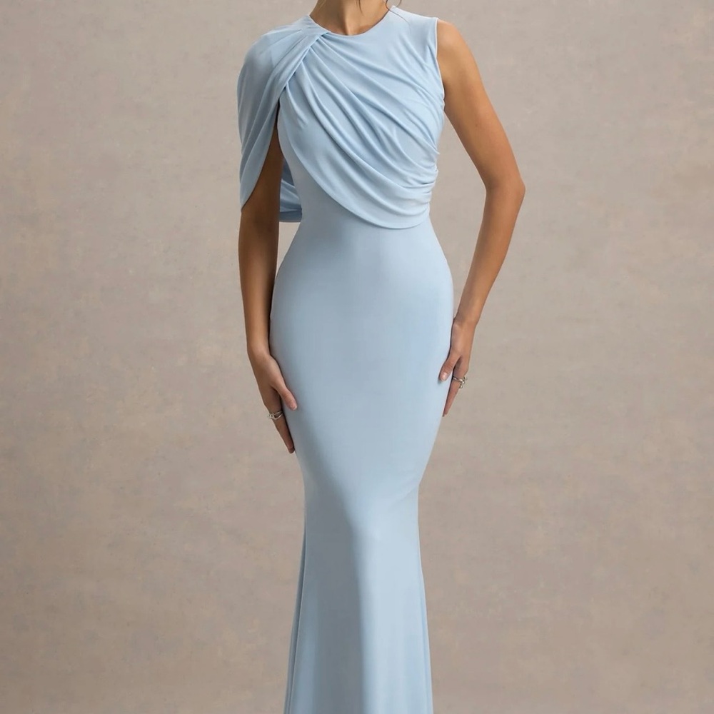 Club L London Sky Blue Draped Maxi Dress